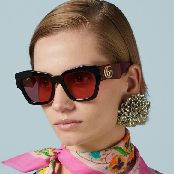 Gucci GG1422S 005 BRAND NEW Sunglasses Black Havana Rust Square Women main image 7